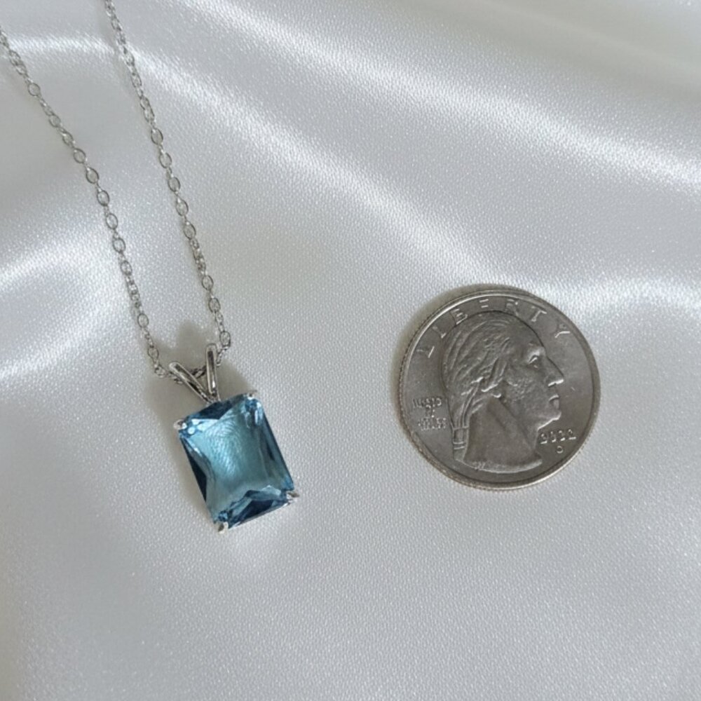 9.72 Carat Swiss Sea Blue Simulated Topaz Sapphire Aquamarine Necklace NWOT - Picture 4 of 8